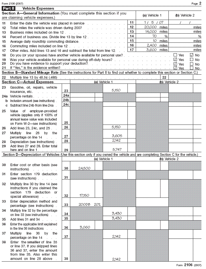 Form 2106, Page 2, for David Pine