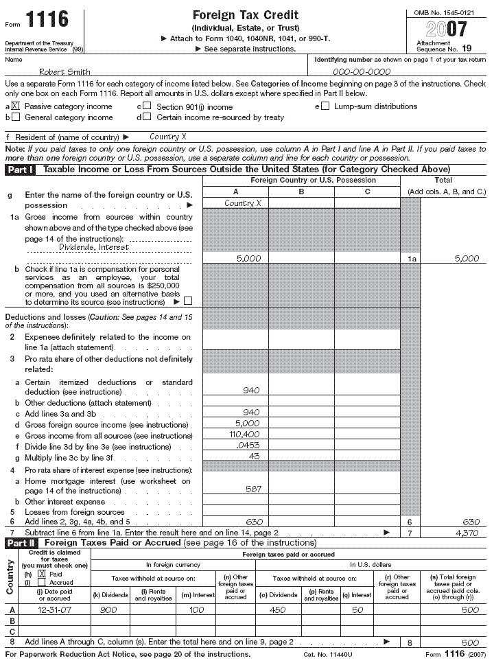 Form 1116, page 1 for Robert Smith 