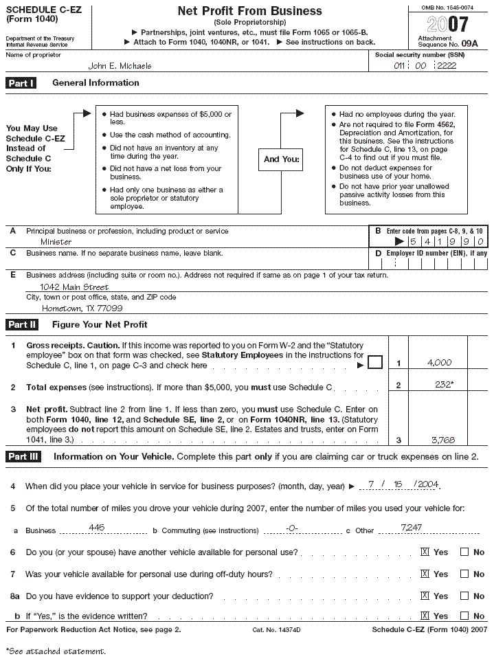 Schedule C–EZ (Form 1040) 