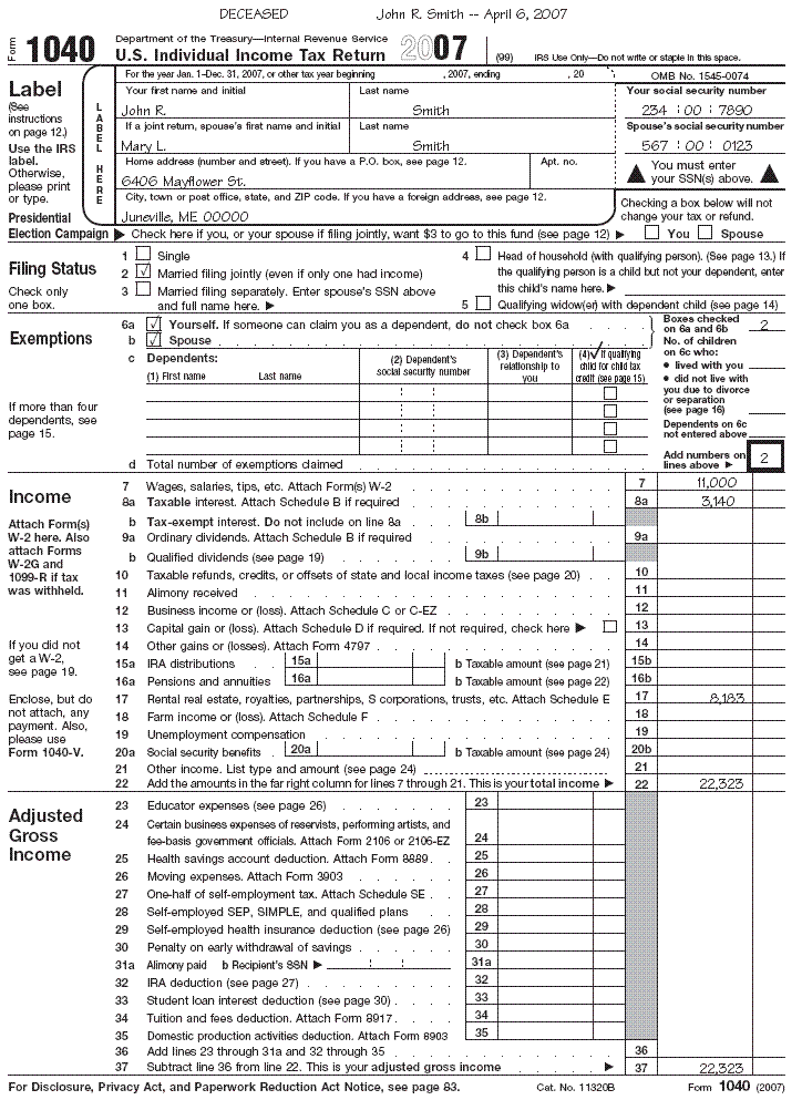 Page 1 of Form 1040 for John R. Smith