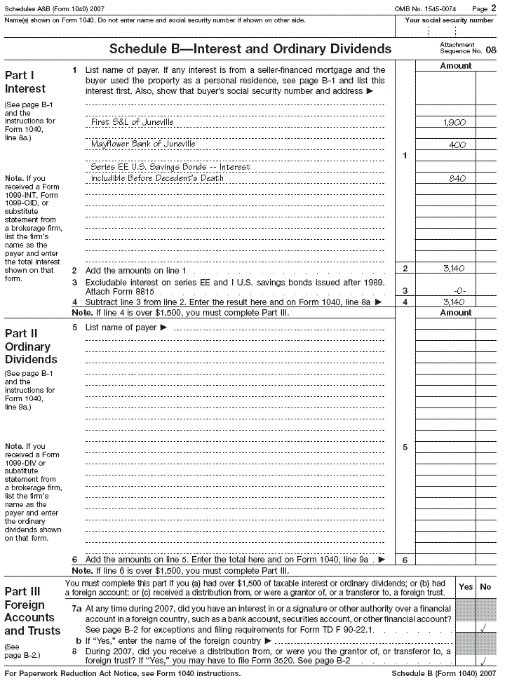 Schedule B (Form 1040) for John R. Smith