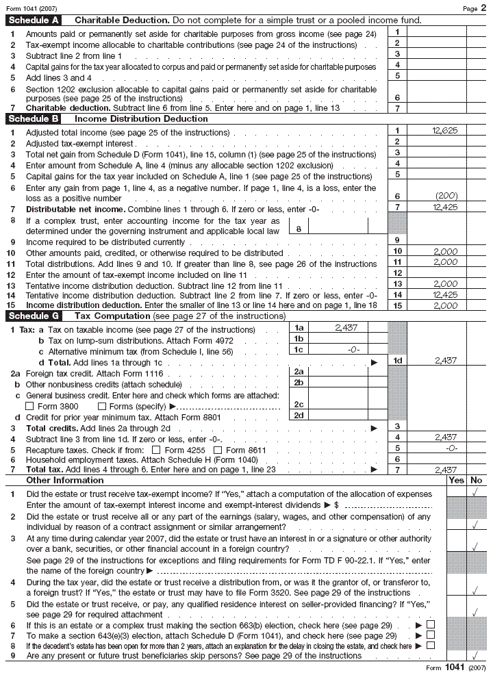 Page 2 of Form 1041 for the estate of John R. Smith