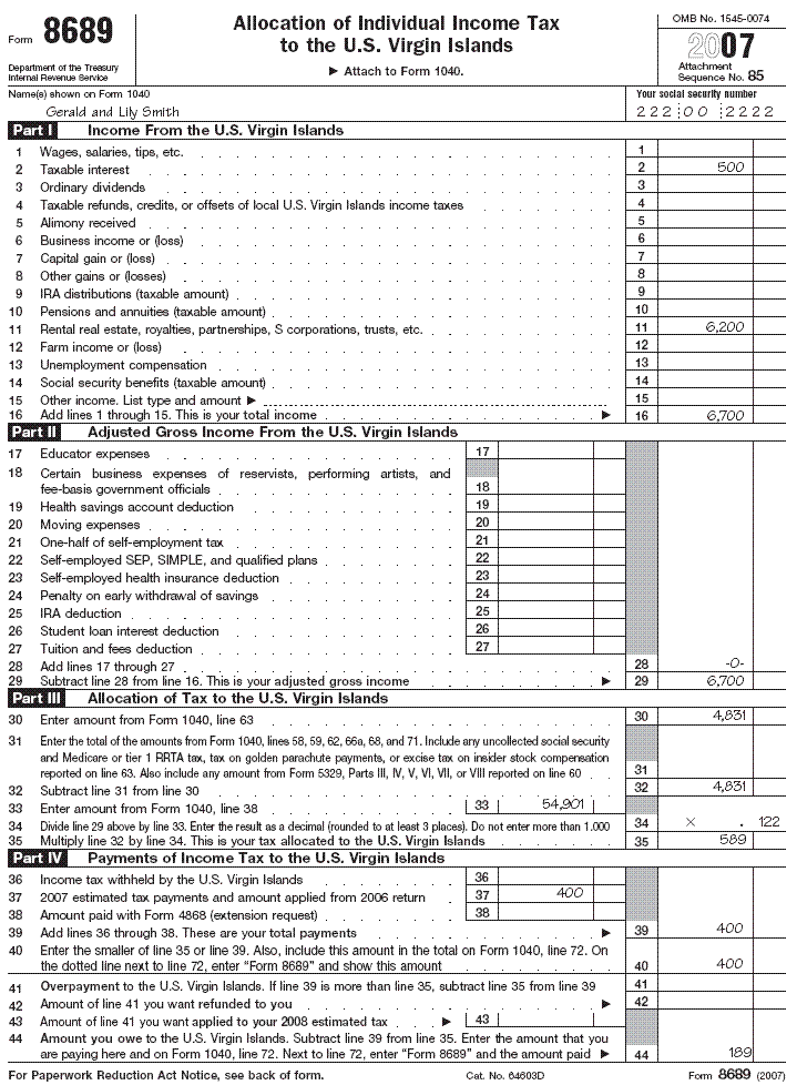 Form 8689, page 1 for Gerald and Lily Smith