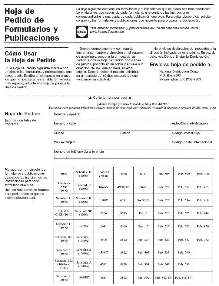 Hoja de Pedido para Formas y Publicaciones