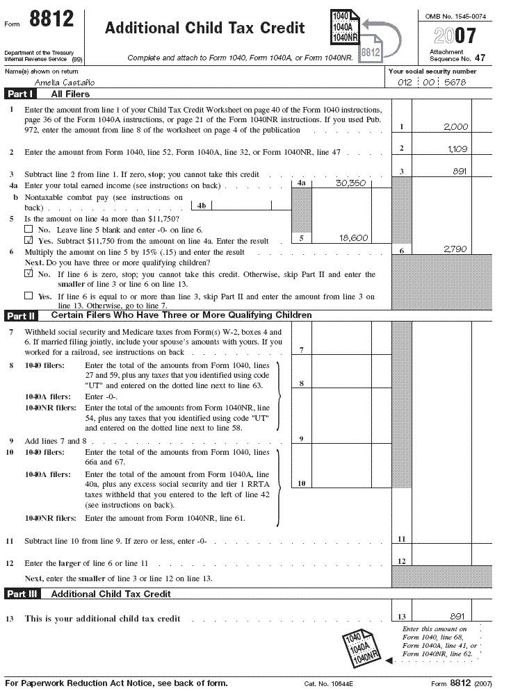 Filled-in Form 8812