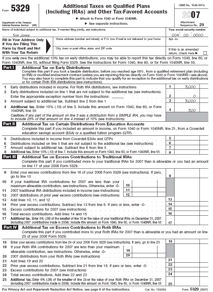 Form 5329, page 1 Tom Jones